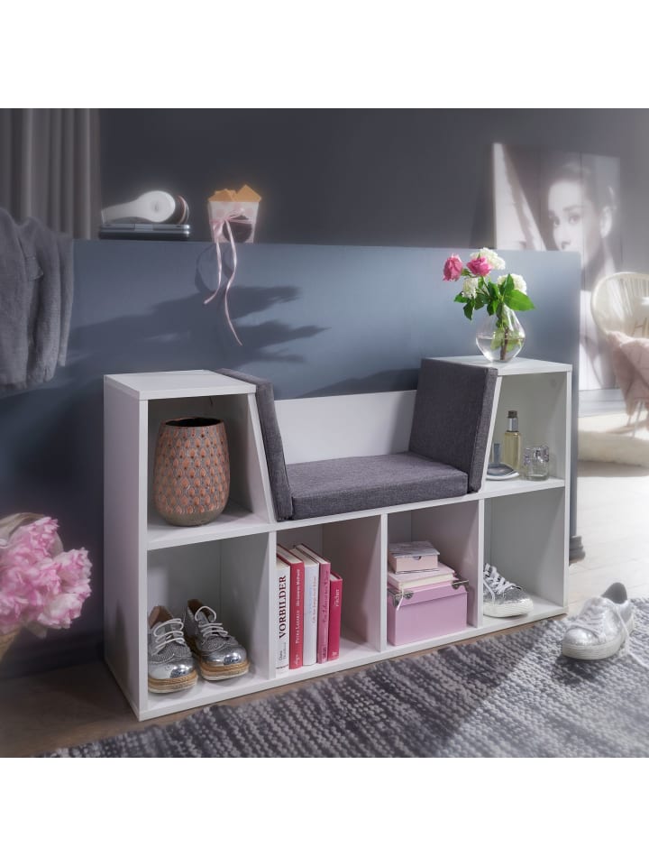 KADIMA DESIGN Regal-Sitzbank | Weiß, 101.5x61.5cm, 6 Fächer, Grau günstig kaufen onesize