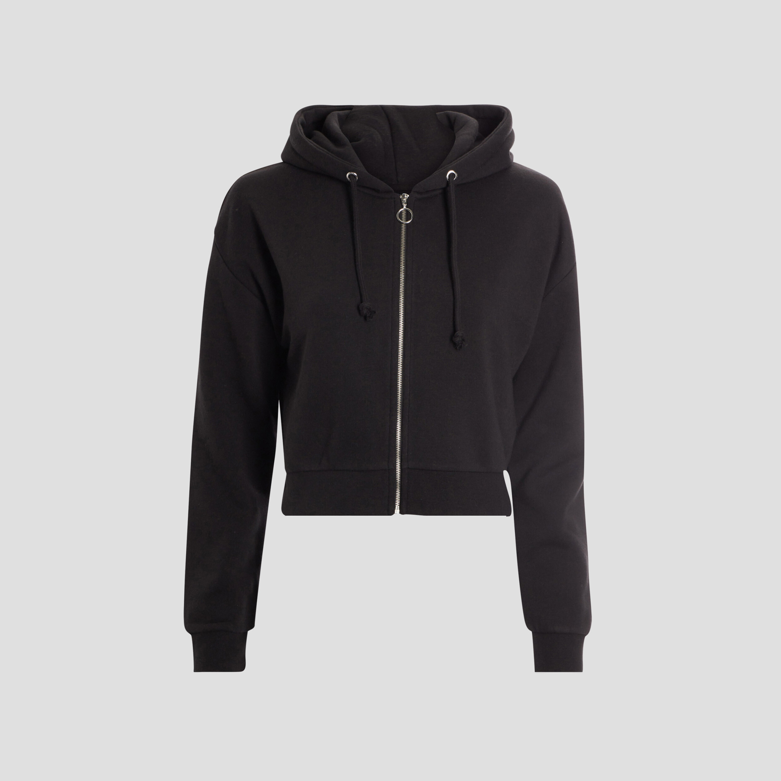 Sweat zippé à capuche court noir femme | La Halle