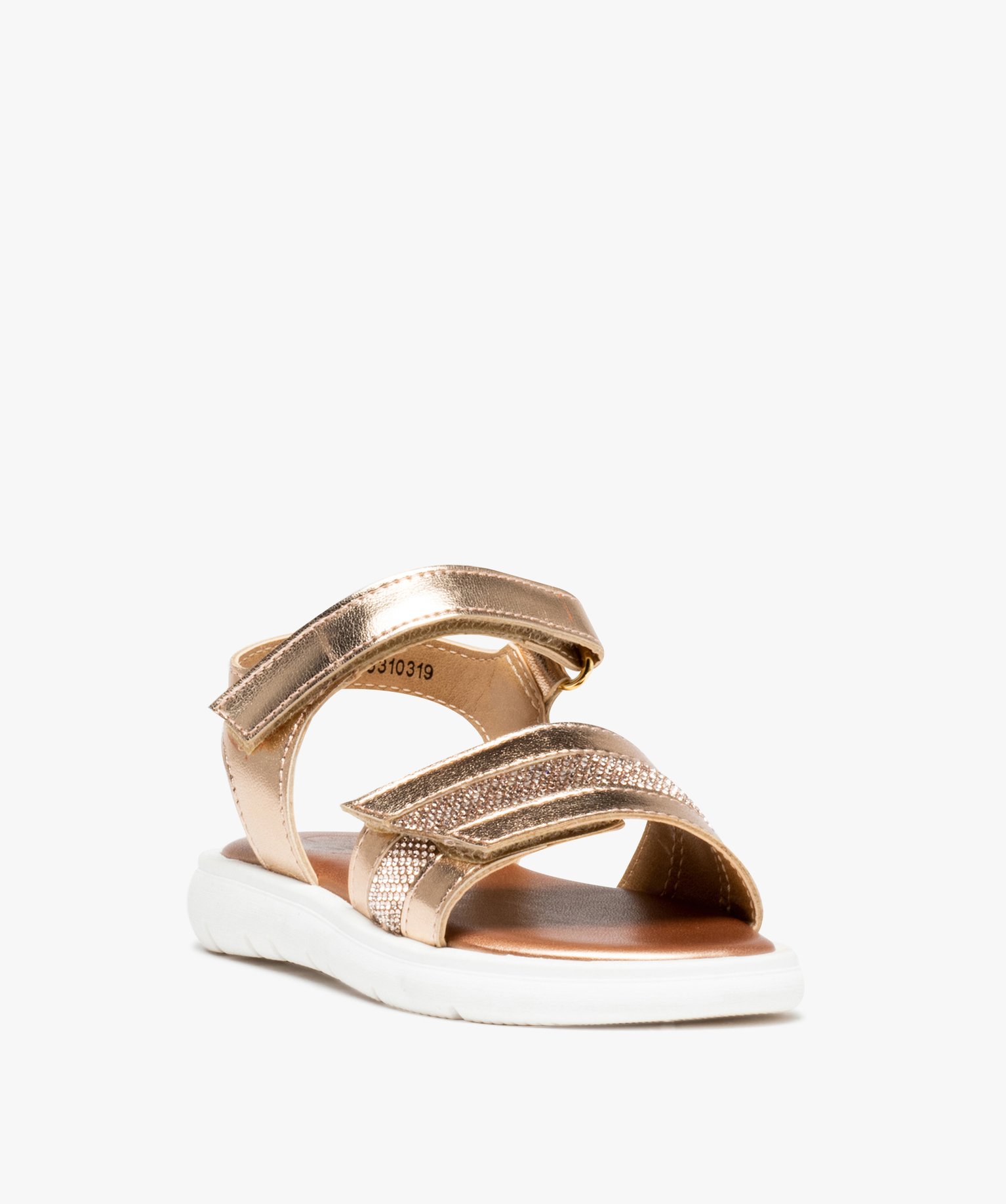 Sandales fille brides ajustables métallisées et à strass or | GEMO