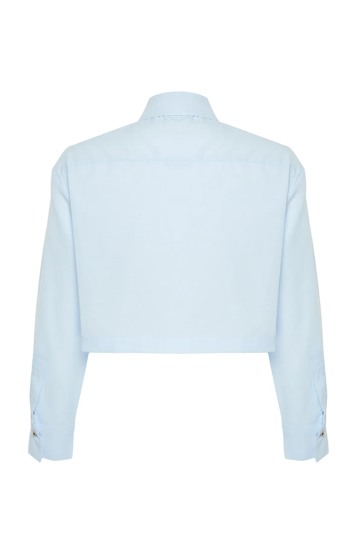 Trendyol Collection  Hellblaues, steinernes, kurz geschnittenes, gewebtes Baumwollhemd TWOSS24GO00109