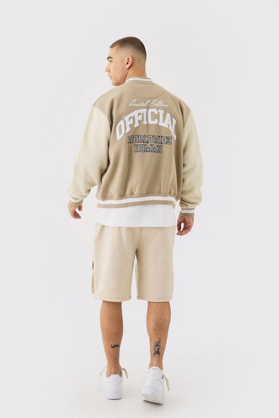 Oversized Boxy Applique Varsity Jersey Bomber Jacket