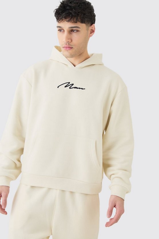 Kastiger Oversize Man Signature Hoodie mit Borg-Applikation
