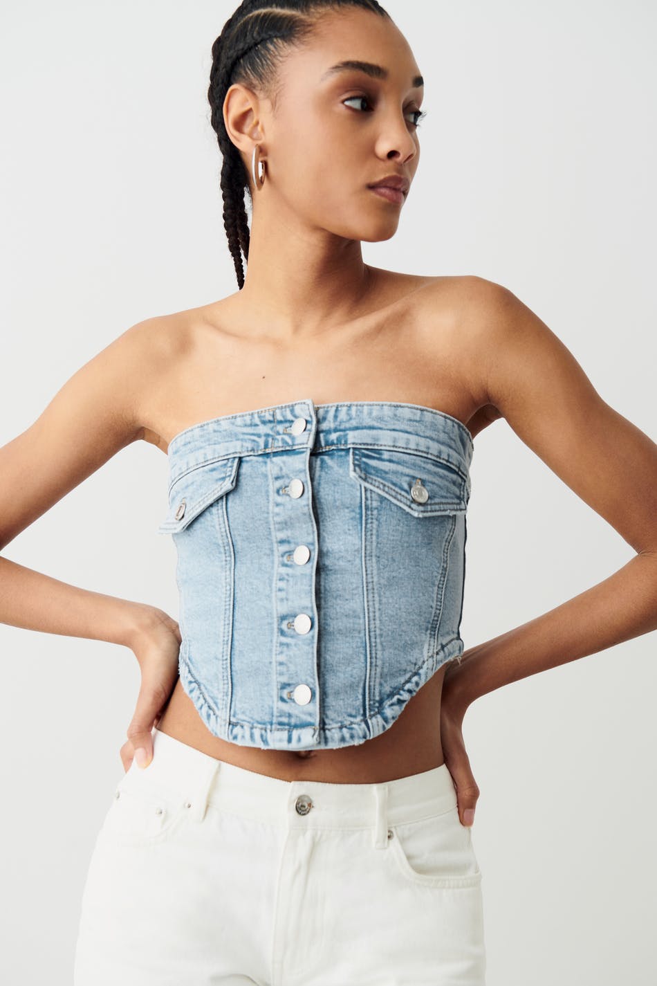 Denim button corset