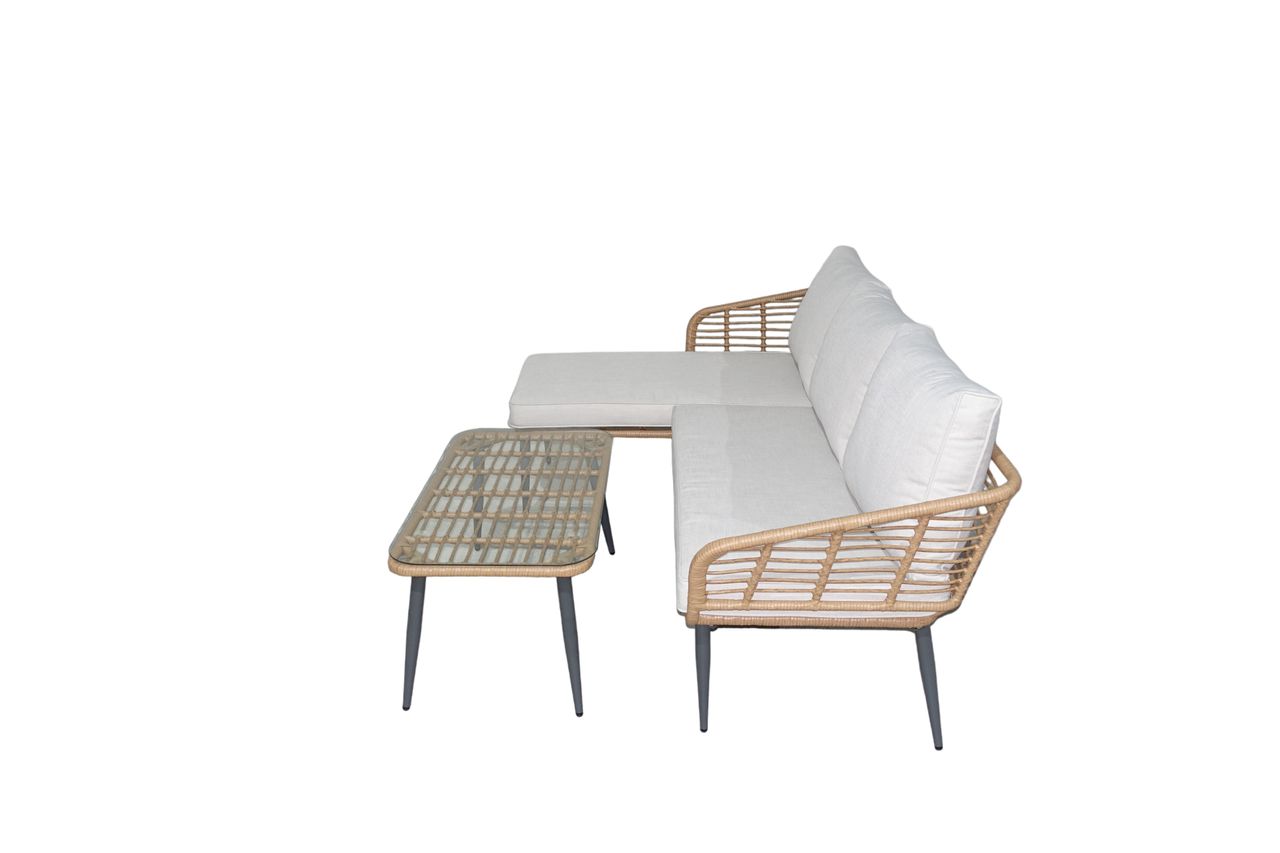 Happy Home Happy Home Eck-Loungeset 8tlg. HGS47-BEI helles Rattan mit Sitzkissen in beige