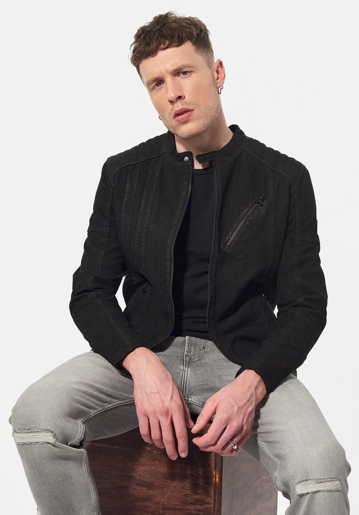 KROMA  Veste en cuir suédé noir Homme