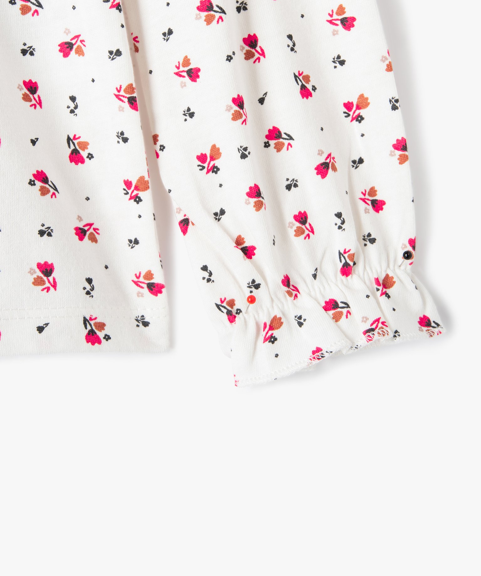 Tee-shirt fille imprimé à manches longues et fronces ecru | GEMO