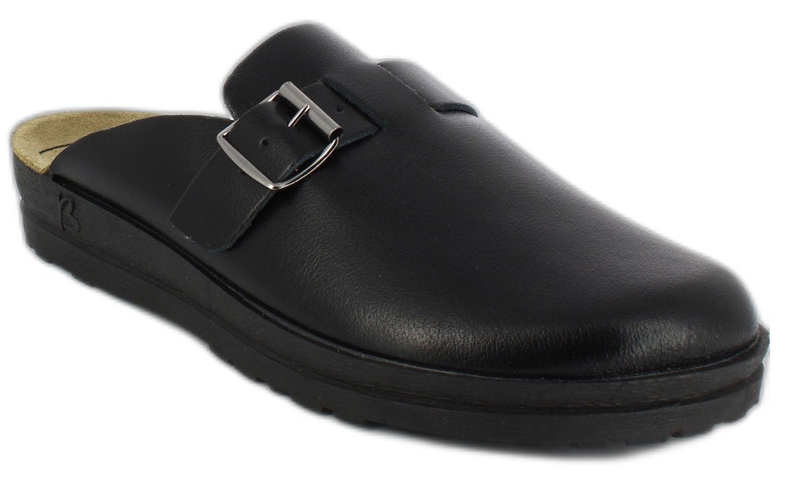 Beck Herren-Clogs Leo mit einer Schnalle Hausschuh (sehr bequeme Wohlfühl-Schuhe, für Zuhause und Draußen) Obermaterial und Decksohle aus echtem Leder