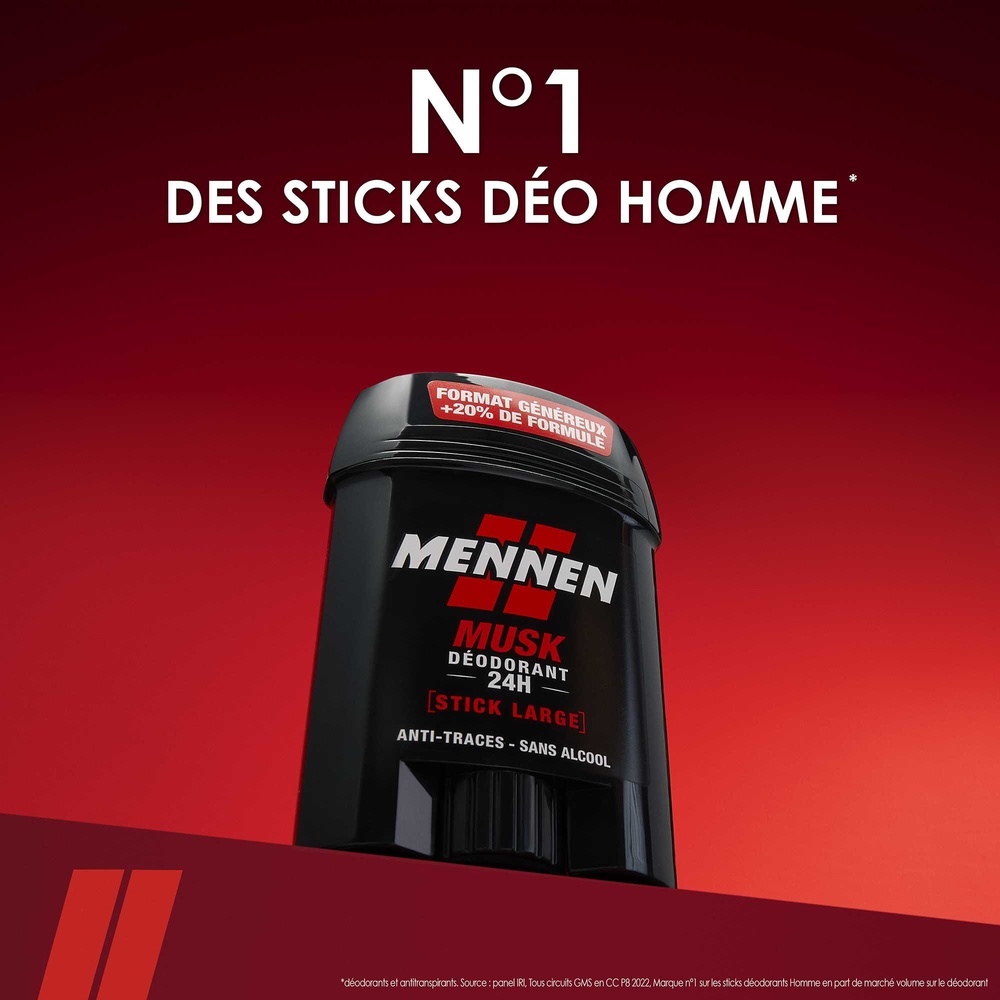 mennen MUSK Deodorant homme 24H stick large sans alcool anti traces