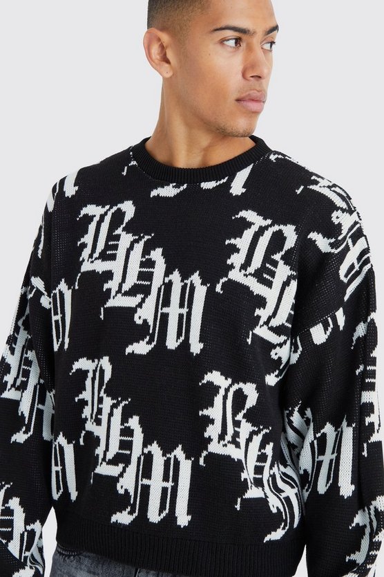 Kastiger Strickpullover mit Print