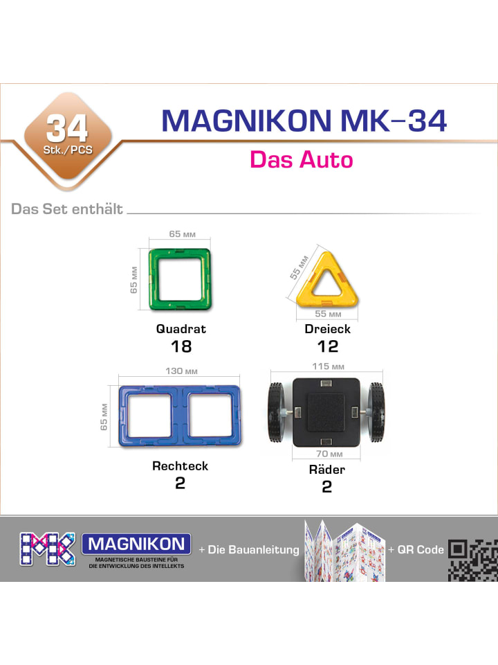 MAGNIKON Magnetische Bausteine MK-34 Das Auto mit Rädern, 34 Teile-ab 3 Jahre günstig kaufen onesize