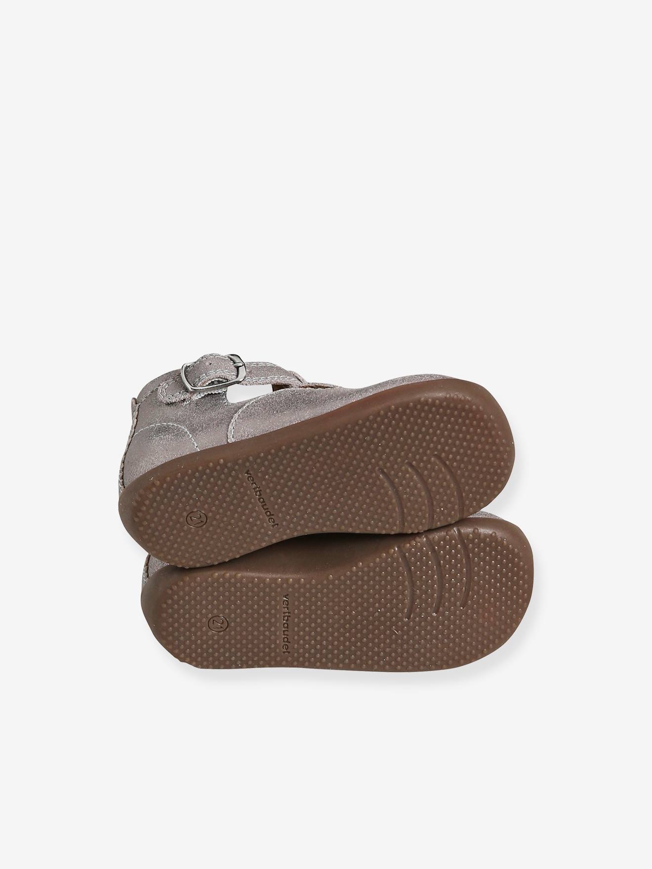Vertbaudet Mädchen Baby Lauflernschuhe, Glanzeffekt - taupe metallic