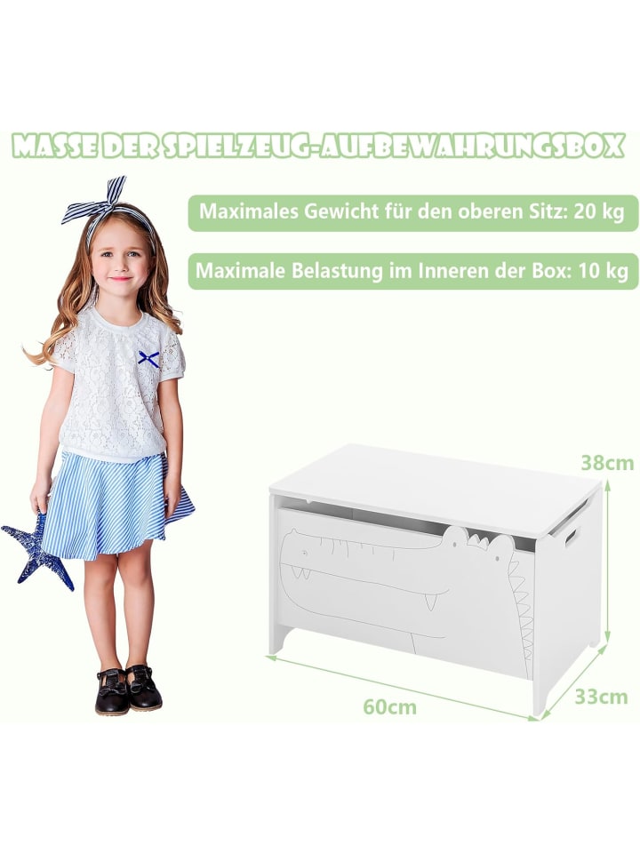 COSTWAY Spielzeugtruhe 2 in 1 in Weiß günstig kaufen 60 cm