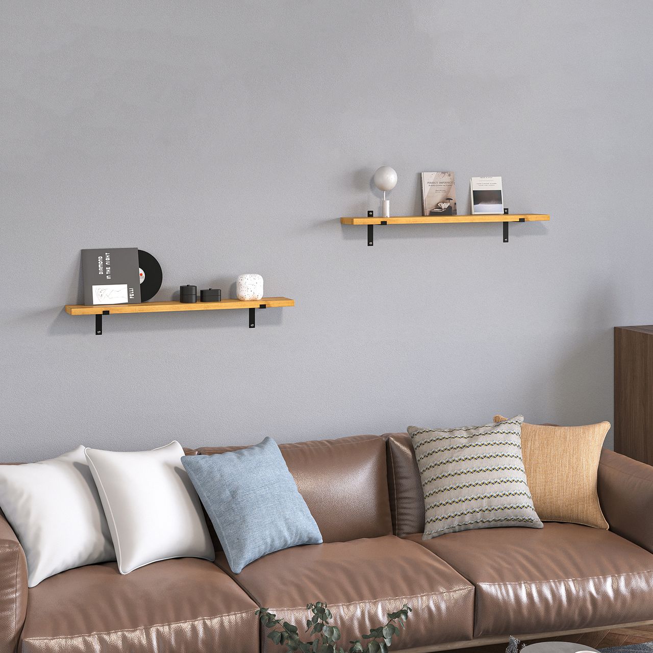 HOMCOM Wandregal 2er-Set Schweberegal Holzregal Wandboard, Regalbrett, Wandbrett