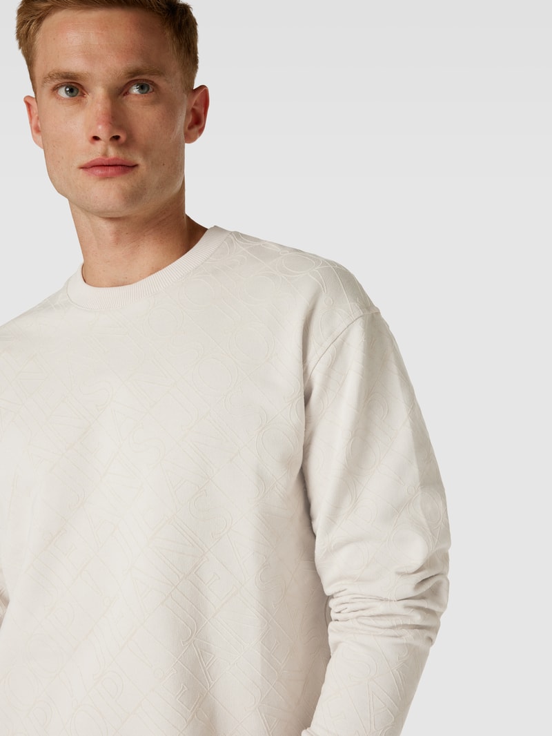 Sweatshirt mit Allover-Label-Stitching Modell 'Cayetano' in offwhite