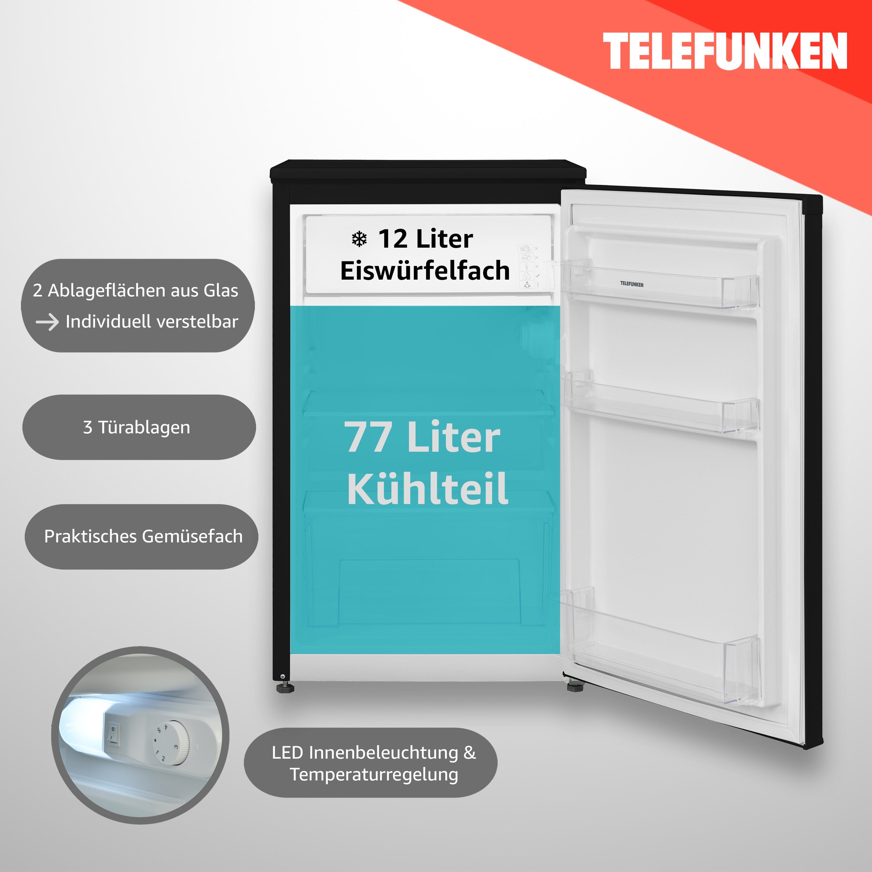 Telefunken Kühlschrank CF-33-101-DI, 82.1 cm hoch, 48 cm breit, 89 Liter Nutzinhalt, mit Eiswürfelfach, klein, freistehend