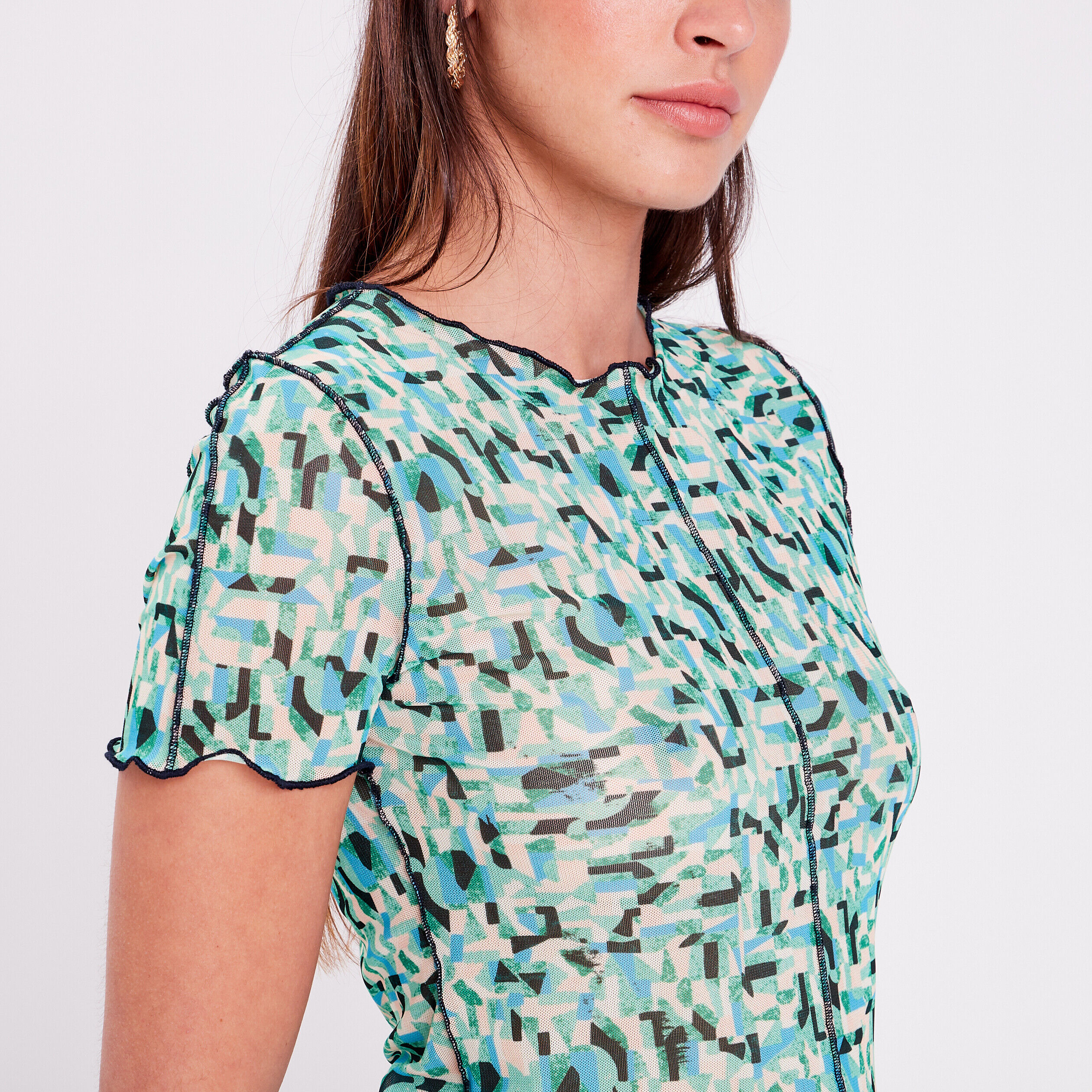 T-shirt semi-transparent bleu femme | Cache Cache