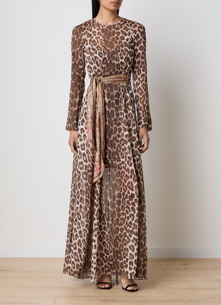Rochie creion cu imprimeu leopard și talie cu curea de la Zimmermann Illustration