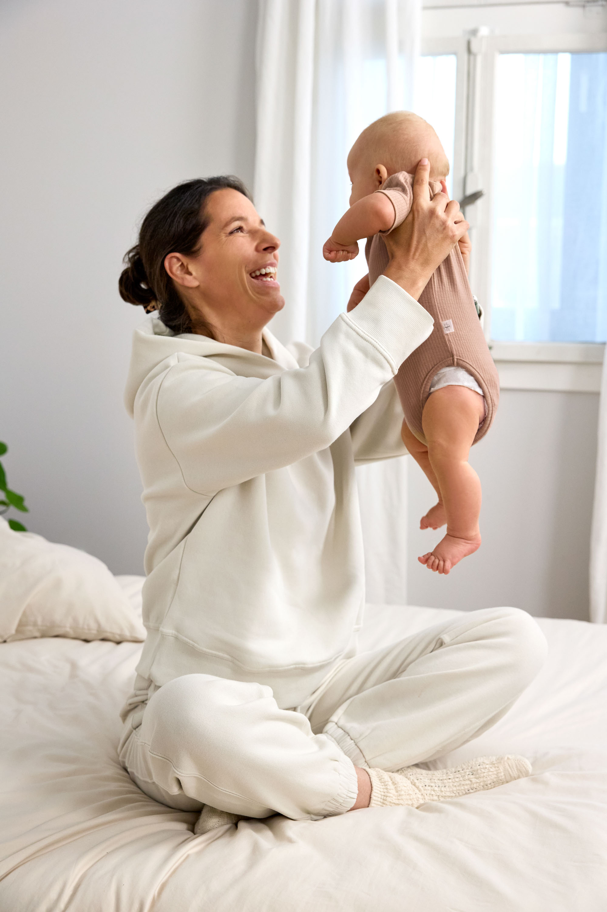 Baby Body Kurzarm - gerippt, Hellbraun