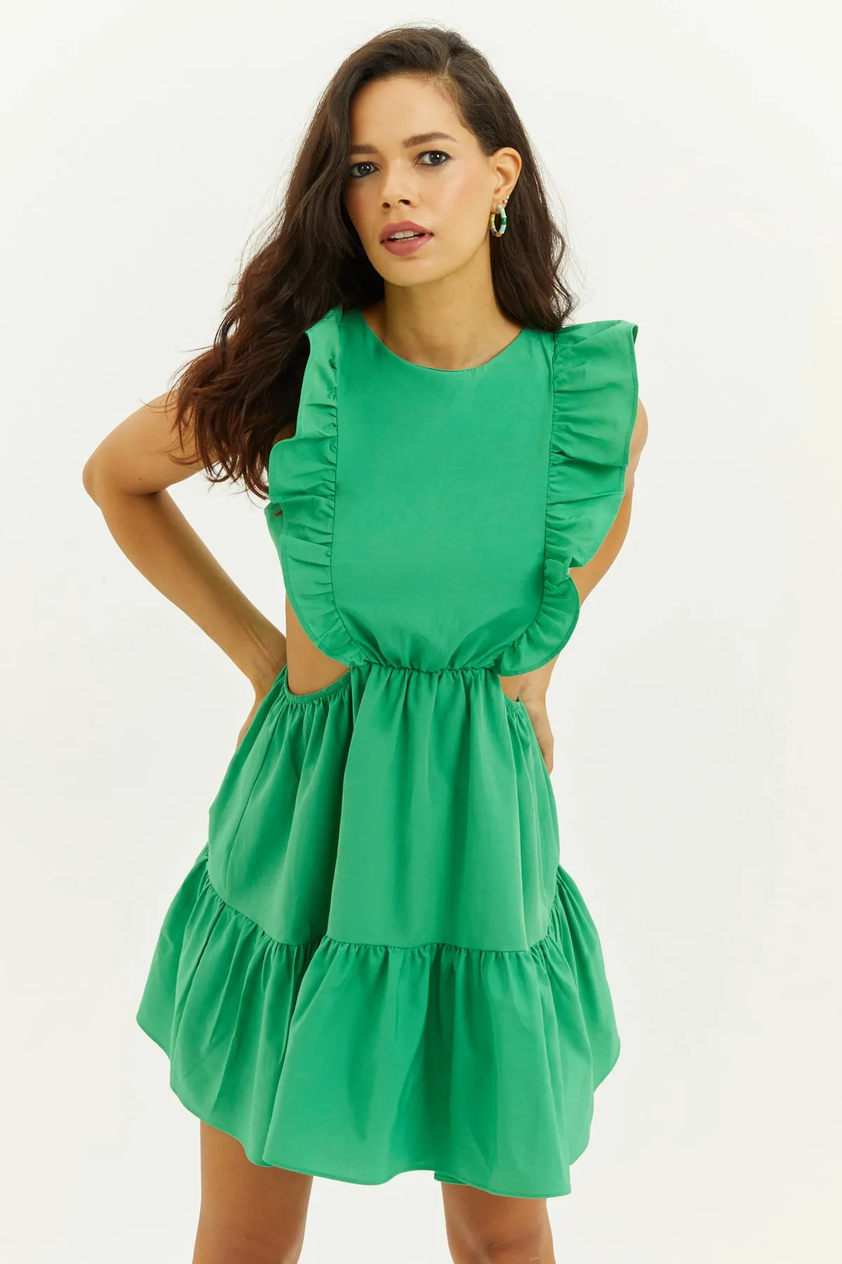 Cool & Sexy  Grünes, niedrig sitzendes Volant-Minikleid für Damen SF1523