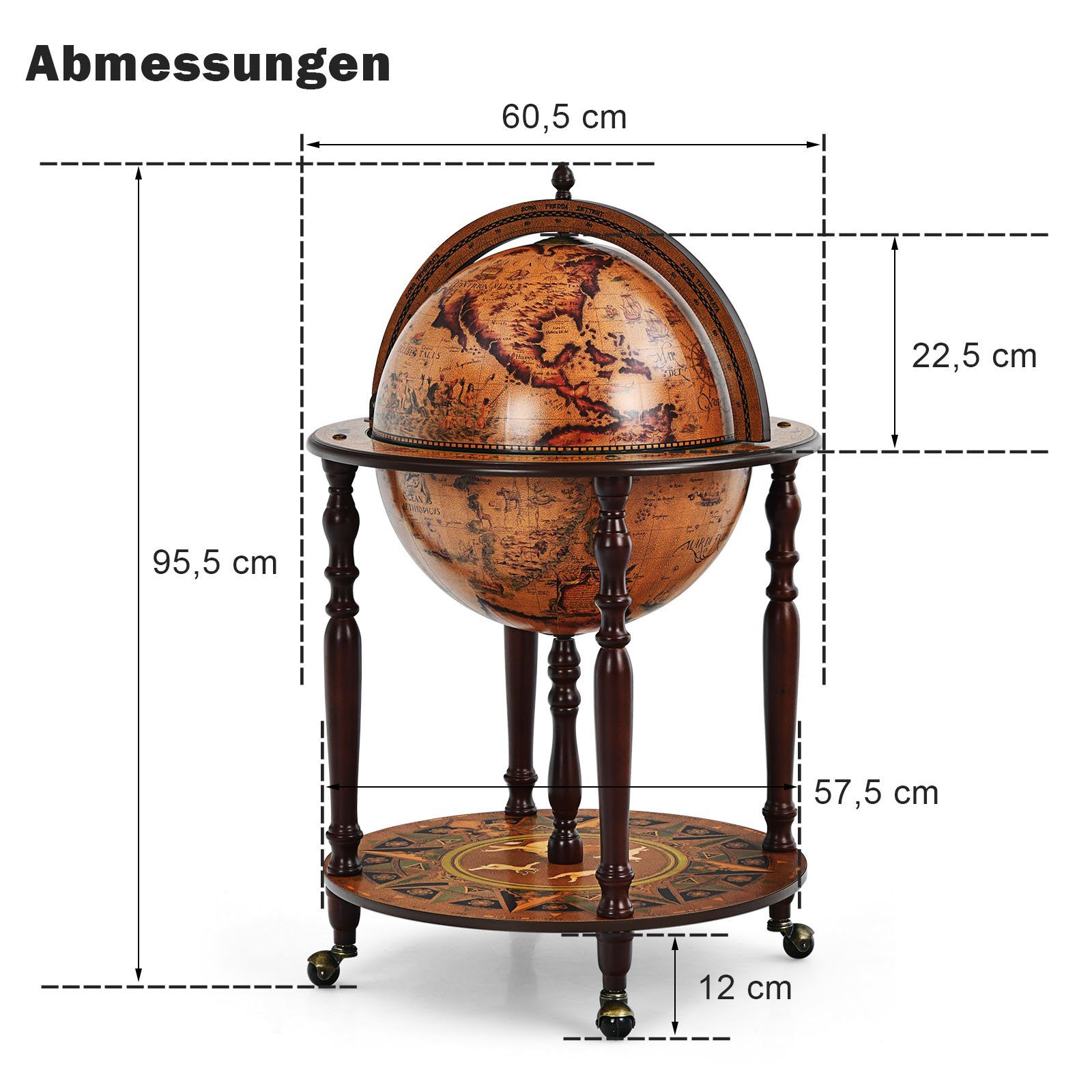 COSTWAY Weinregal Globusbar, Barschrank, mit Rollen & Deckel, für Flaschen
