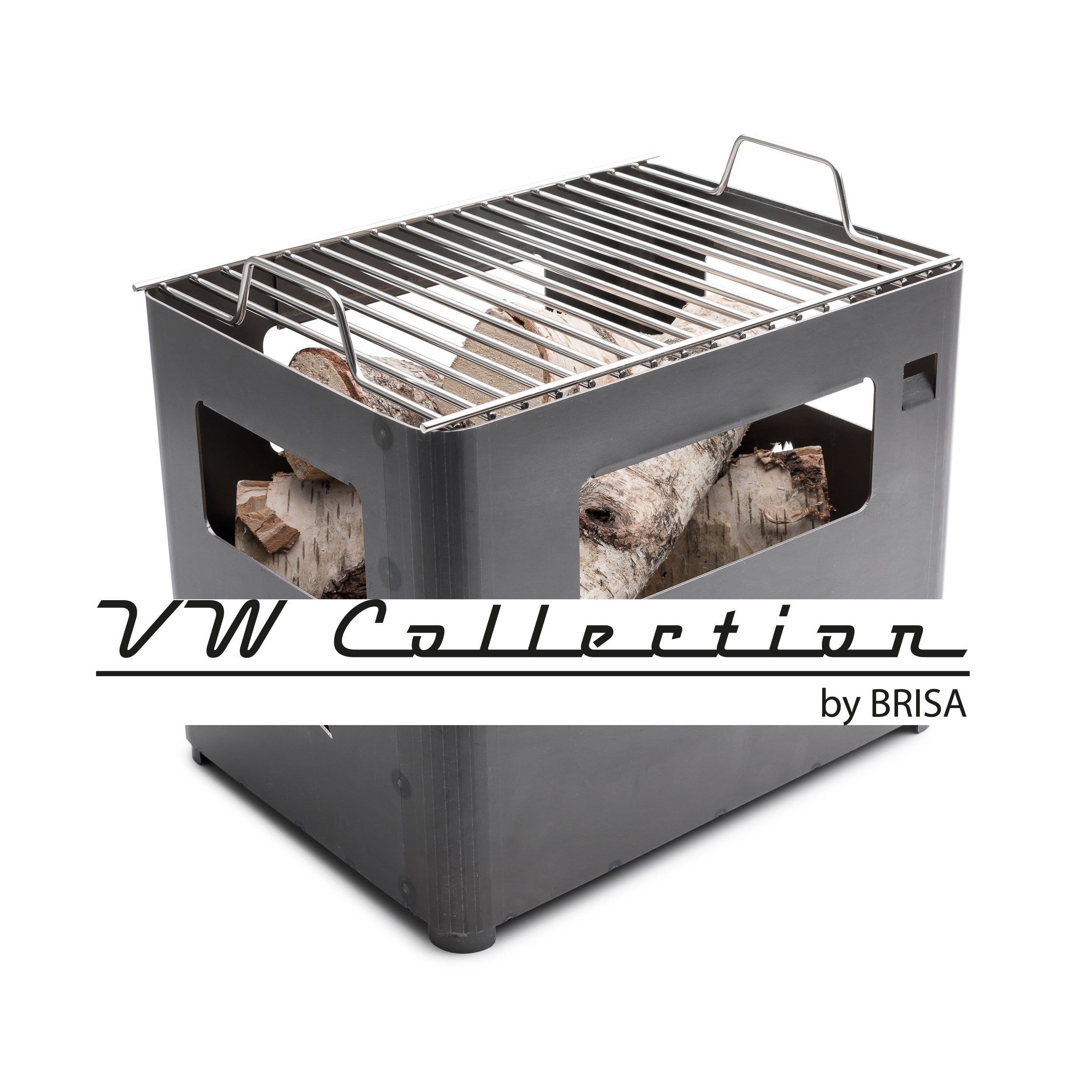 VW Collection by BRISA Holzkohlegrill Volkswagen, Grillrost für Feuerkorb in Getränkekistenform