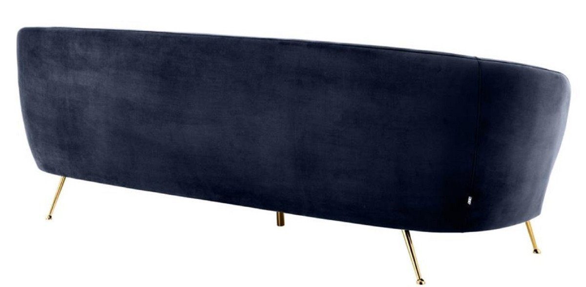Casa Padrino Loungesofa Luxus Wohnzimmer Samtsofa Mitternachtsblau / Messingfarben 220 x 85 x H. 77 cm - Luxus Möbel