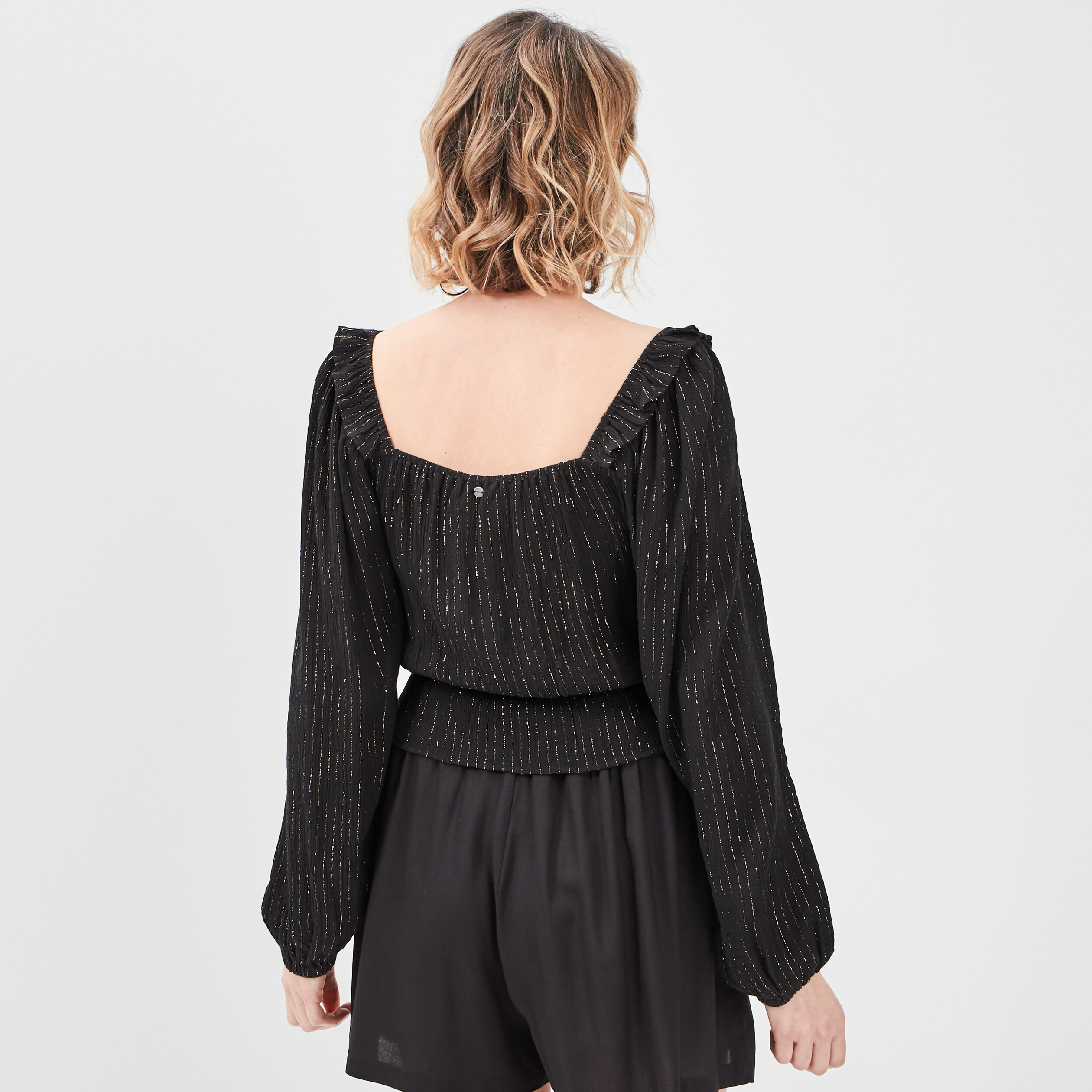 Blouse cropped manches longues noir femme | La Halle