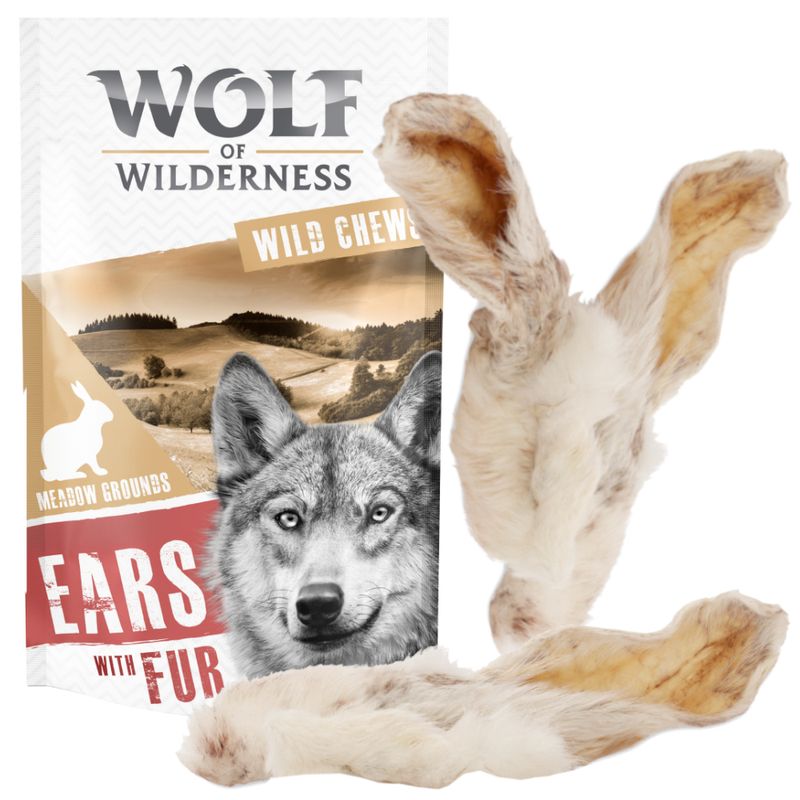 Probierpaket Wolf of Wilderness Kauohren mit Fell - von Rind & Kaninchen