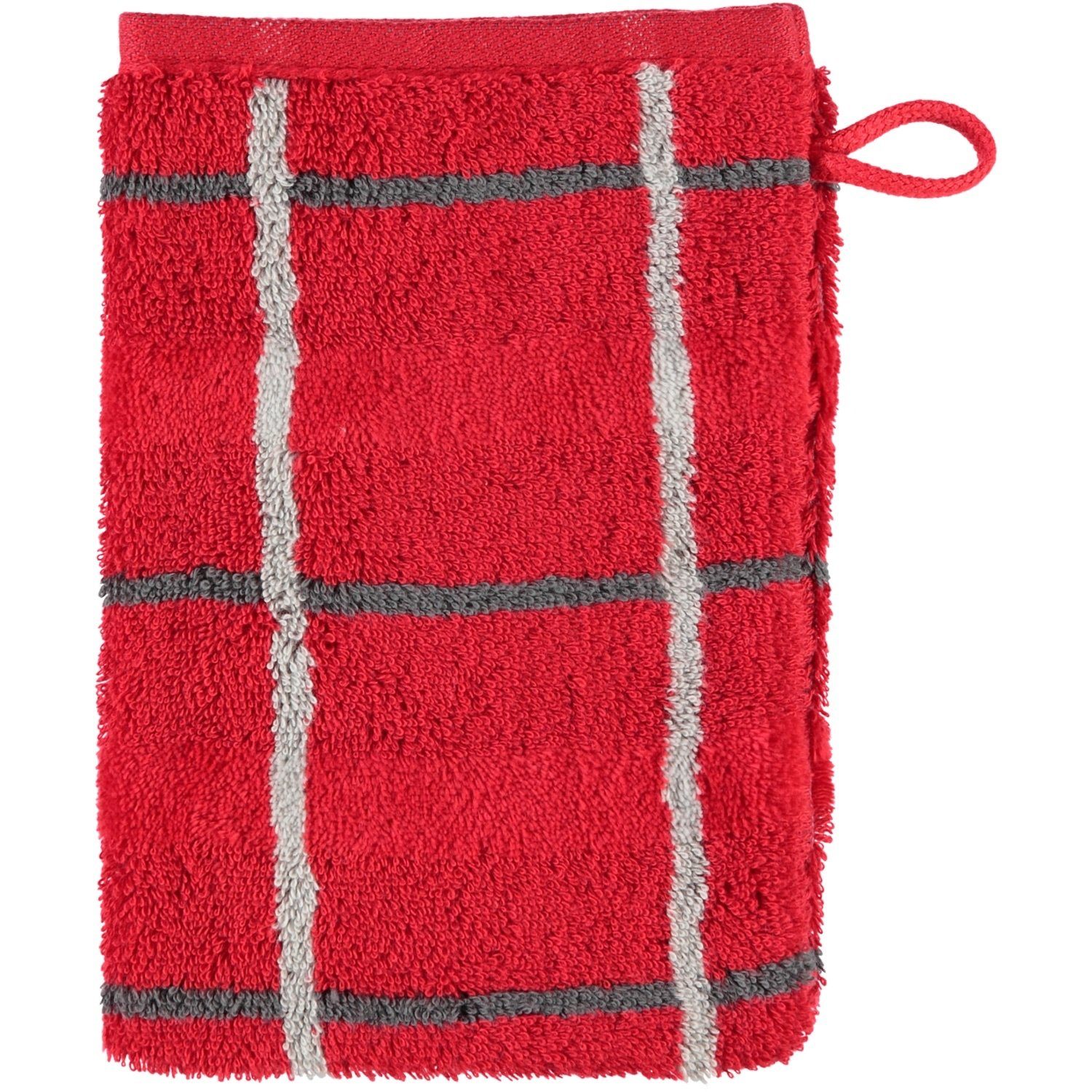 Cawö Handtuch Waschhandschuh Noblesse Square 1079 27 Rot, Walkfrottier (1-St), Karo-Design