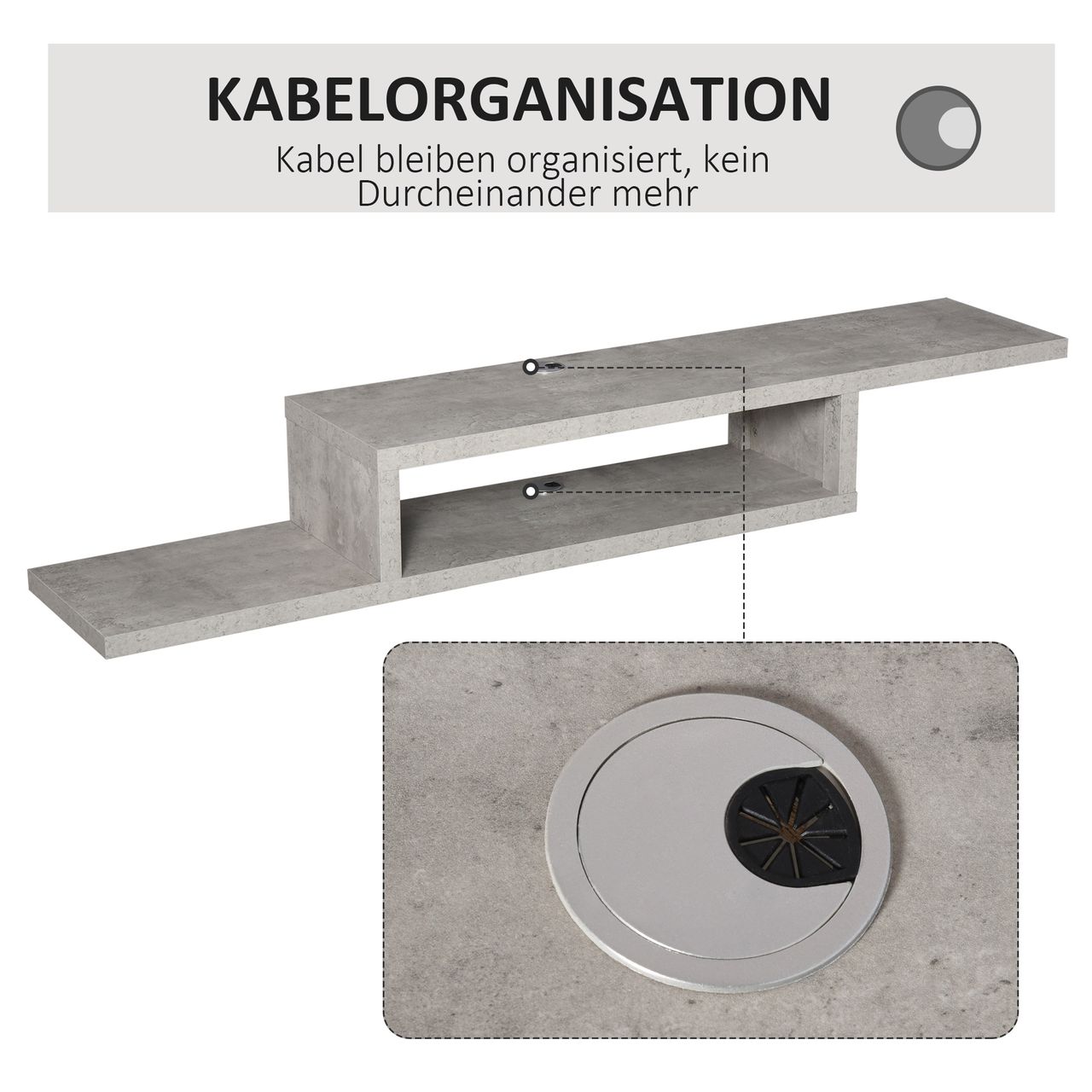 HOMCOM TV Hängeschrank Lowboard Hängeboard Fernsehschrank Spanplatte Zementgrau