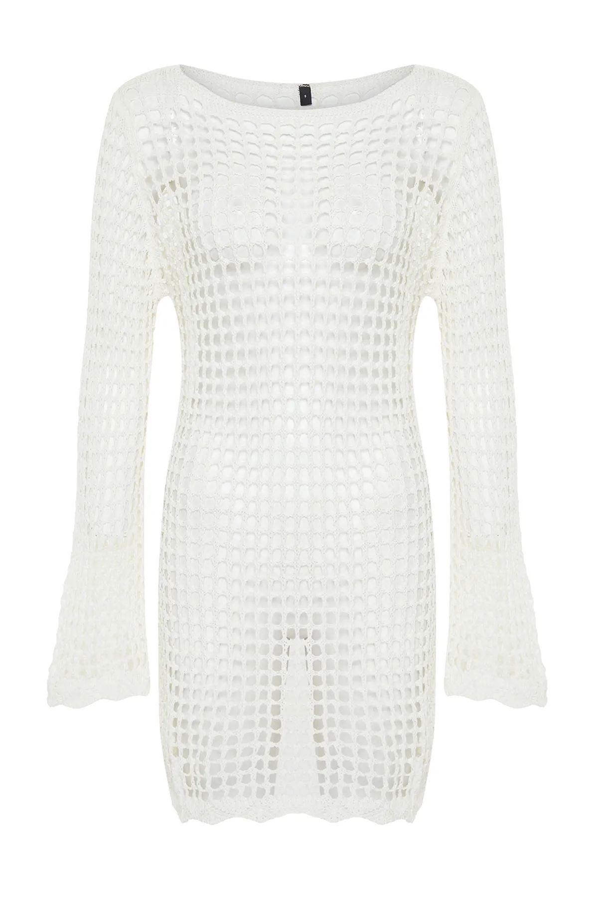 Trendyol Collection  Ecru Mini-Strandkleid im gestrickten Strick-Look TBESS24EL00065