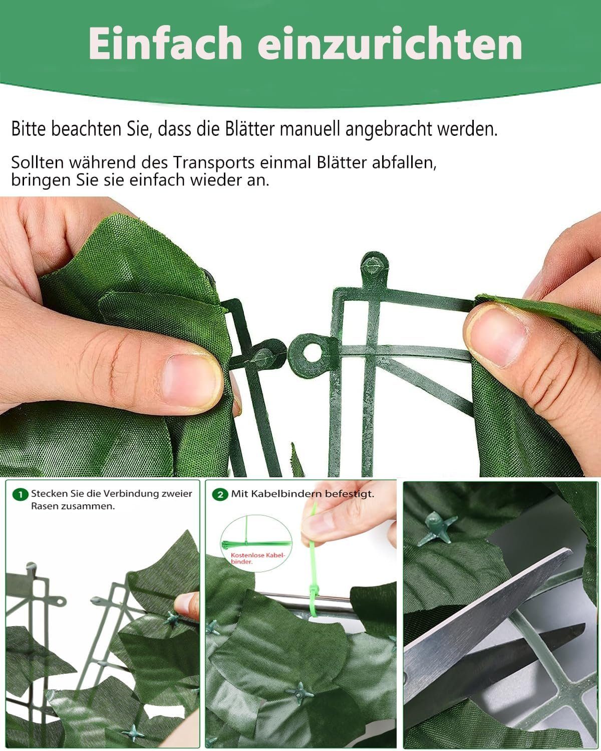 BlingBin Gartenzaun Künstliche Blätter Efeu Hecke Sichtschutz Windschutz Balkonverkleidung, (1-St), 1X3M