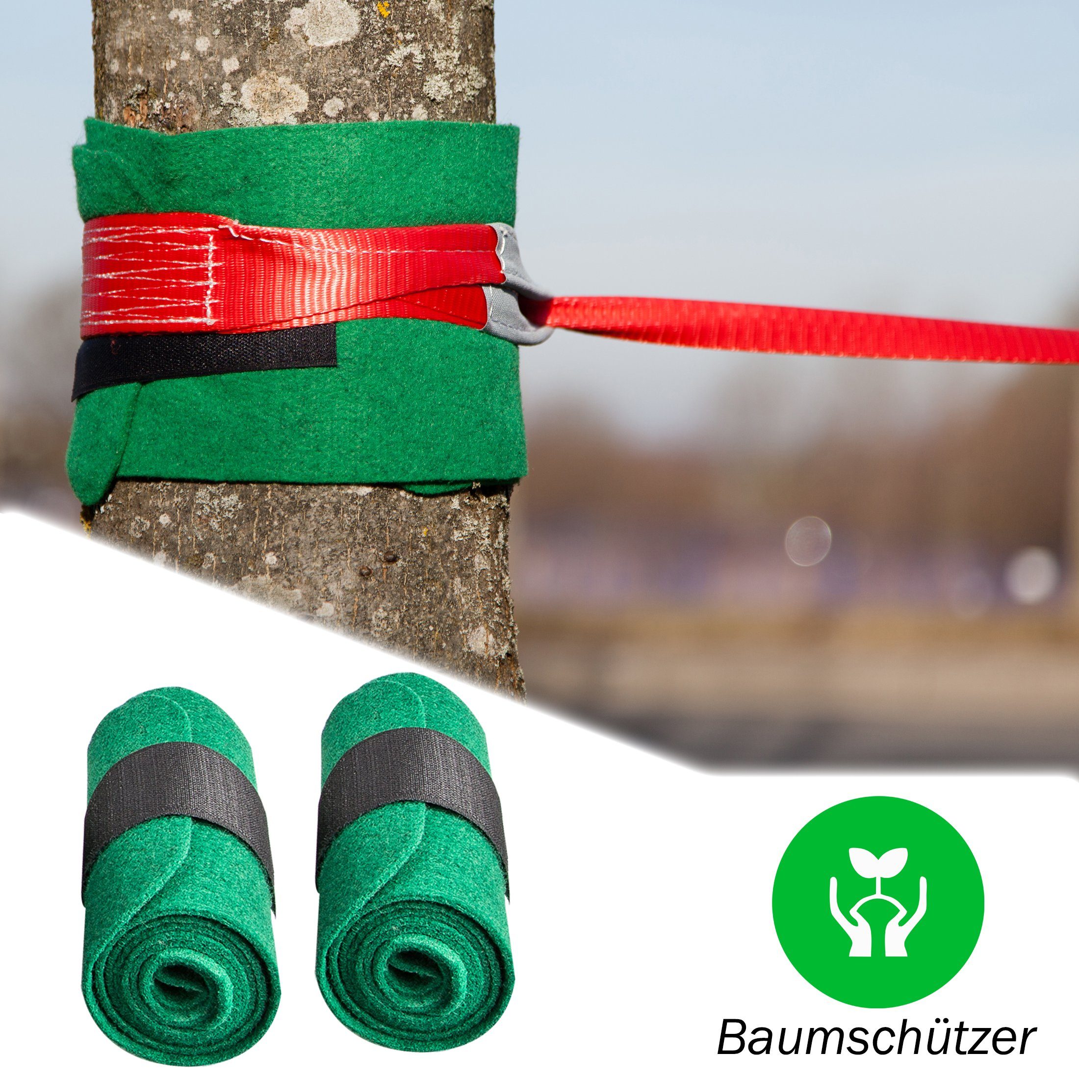 Zoomyo Slackline Komplett-Set mit Slackline 15 m Länge, inkl. Ratsche mit Schutz, Baumschützern und Hilfsseil – Slackline-Set ideal