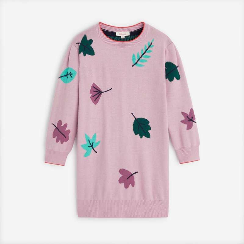 Robe violettete à feuilles pour fille en tricot Catimini