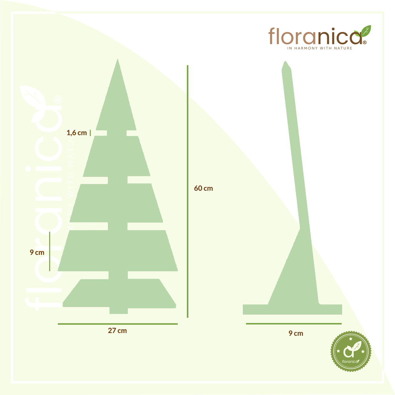 Pemicont Floranica Holz-Weihnachtsbaum DIY Dekobaum Tanne 60x27cm Weihnachtsdekoration Grün