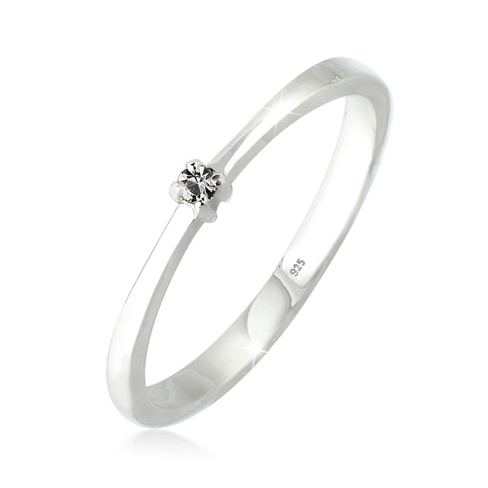 Elli Elli Bague Solitaire Classique Cristal 925 Argent Bague