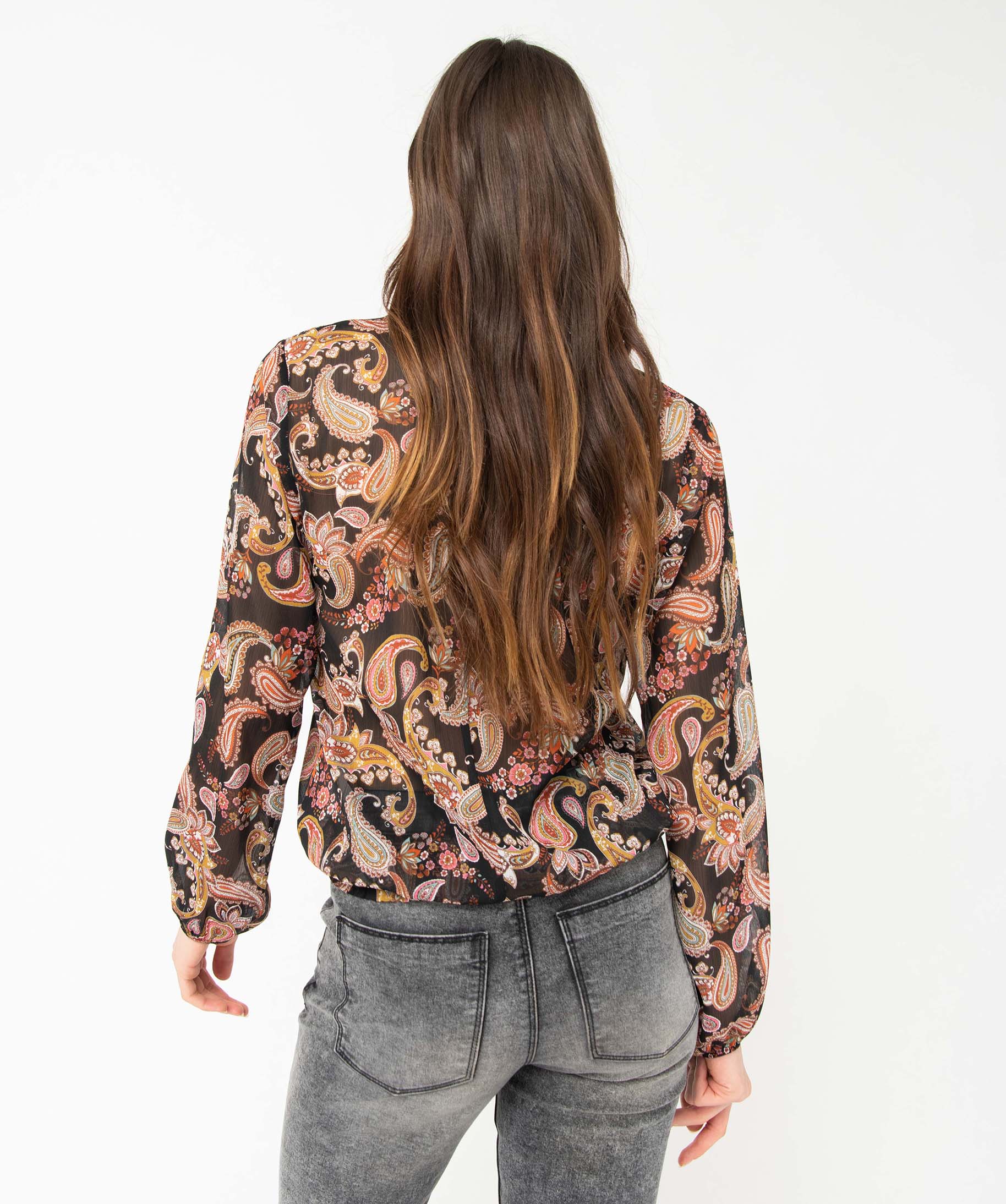 Blouse femme en voile imprimé avec finitions élastiques imprime | GEMO