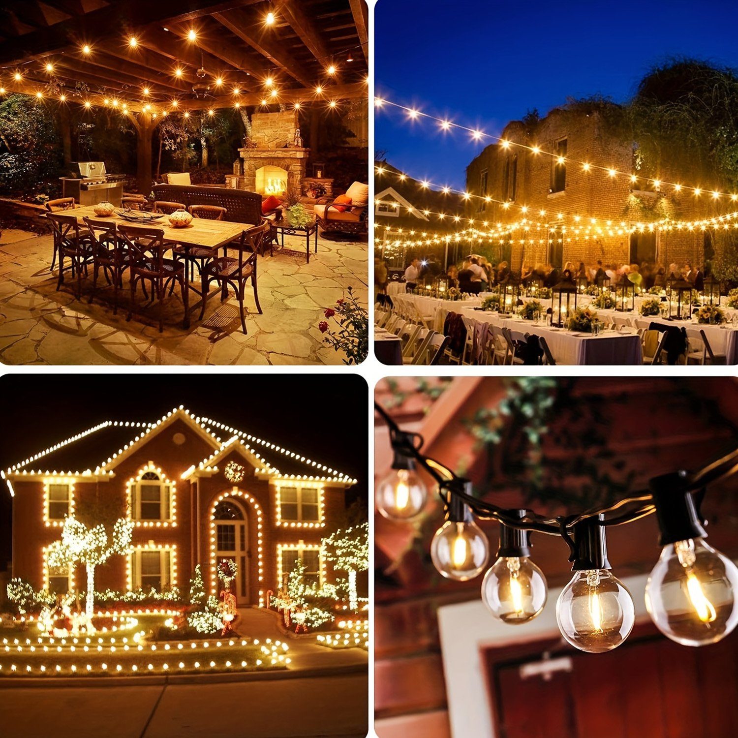 Rosnek LED-Lichterkette G40, Anschließbar, 10/25/30/50 Steckdosen, wasserdicht, für Hinterhof, Veranda Balkon Party Deko