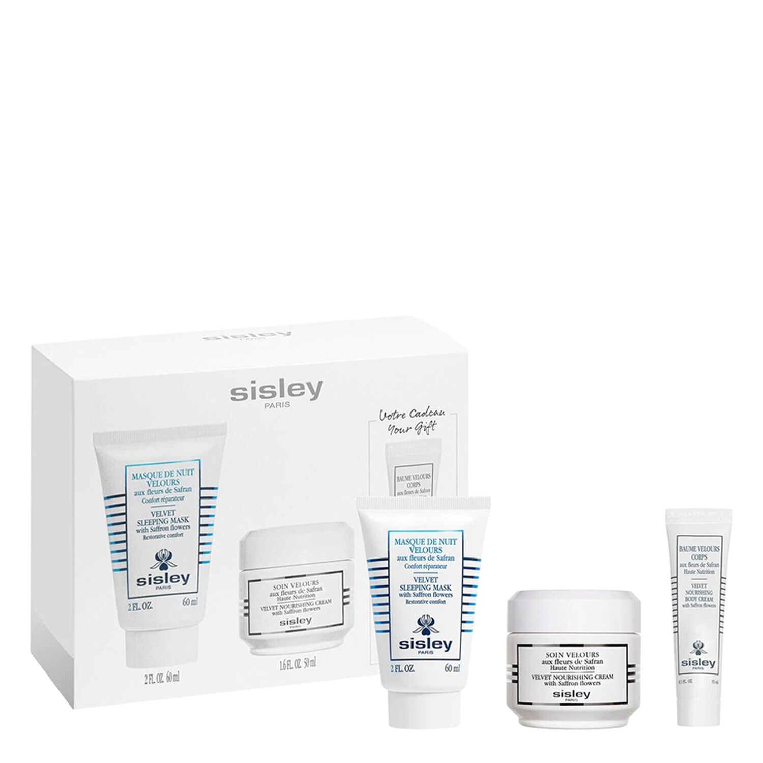 Sisley Soin Velours Aux Fleurs De Safran Coffret Soin - Masque de Nuit 60 ml + Crème 50 ml + Baume Corps 15 ml