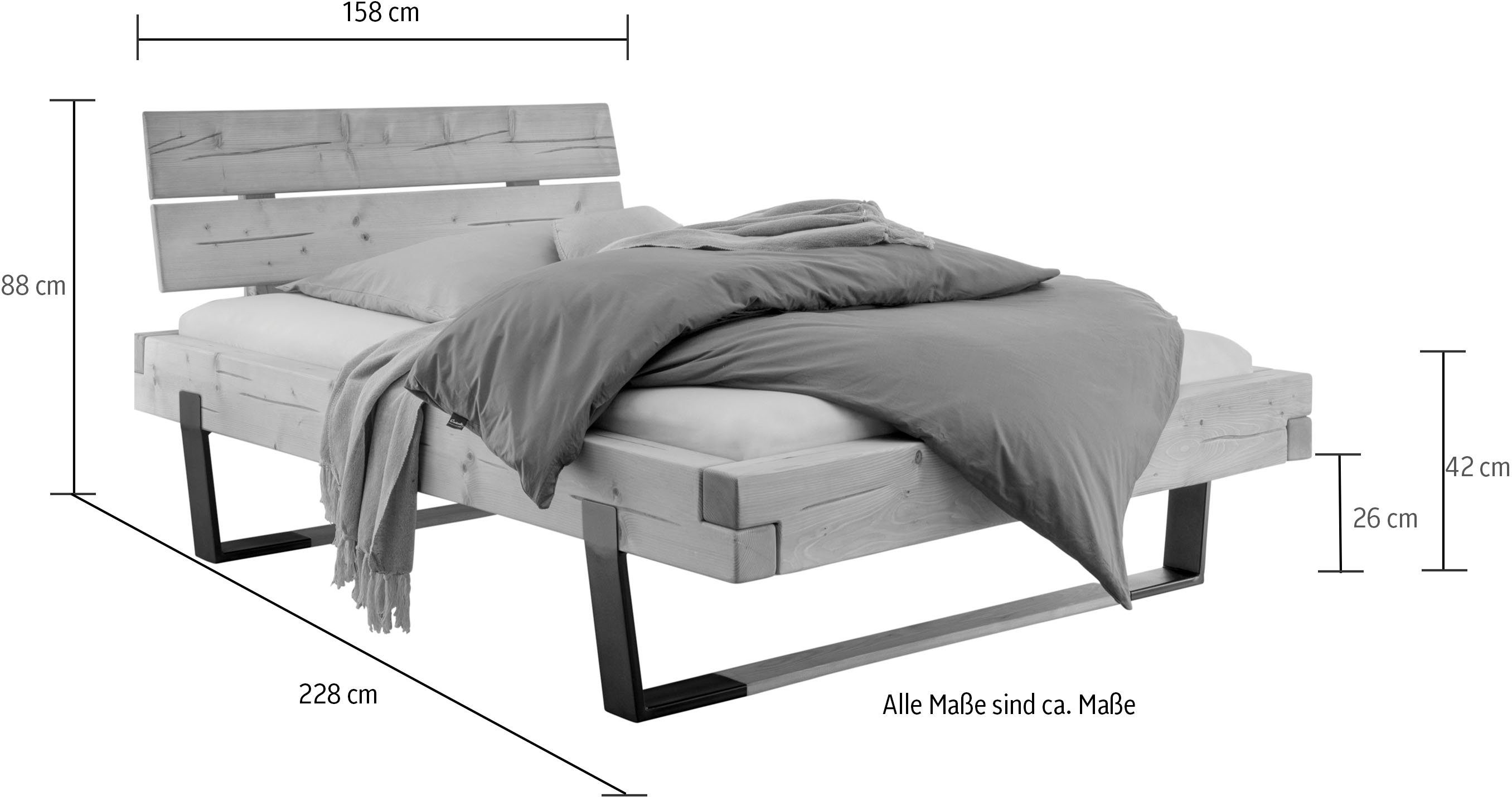 Home affaire Massivholzbett Ultima, aus Holz in Balken-Optik mit Holz/Metall Kufe