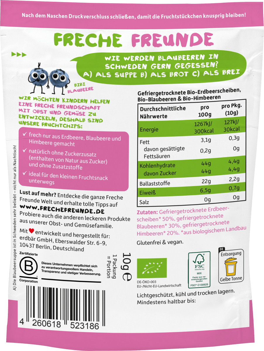 Kindersnack Fruchtchips Roter Beerenmix, ab 3 Jahren, 10 g