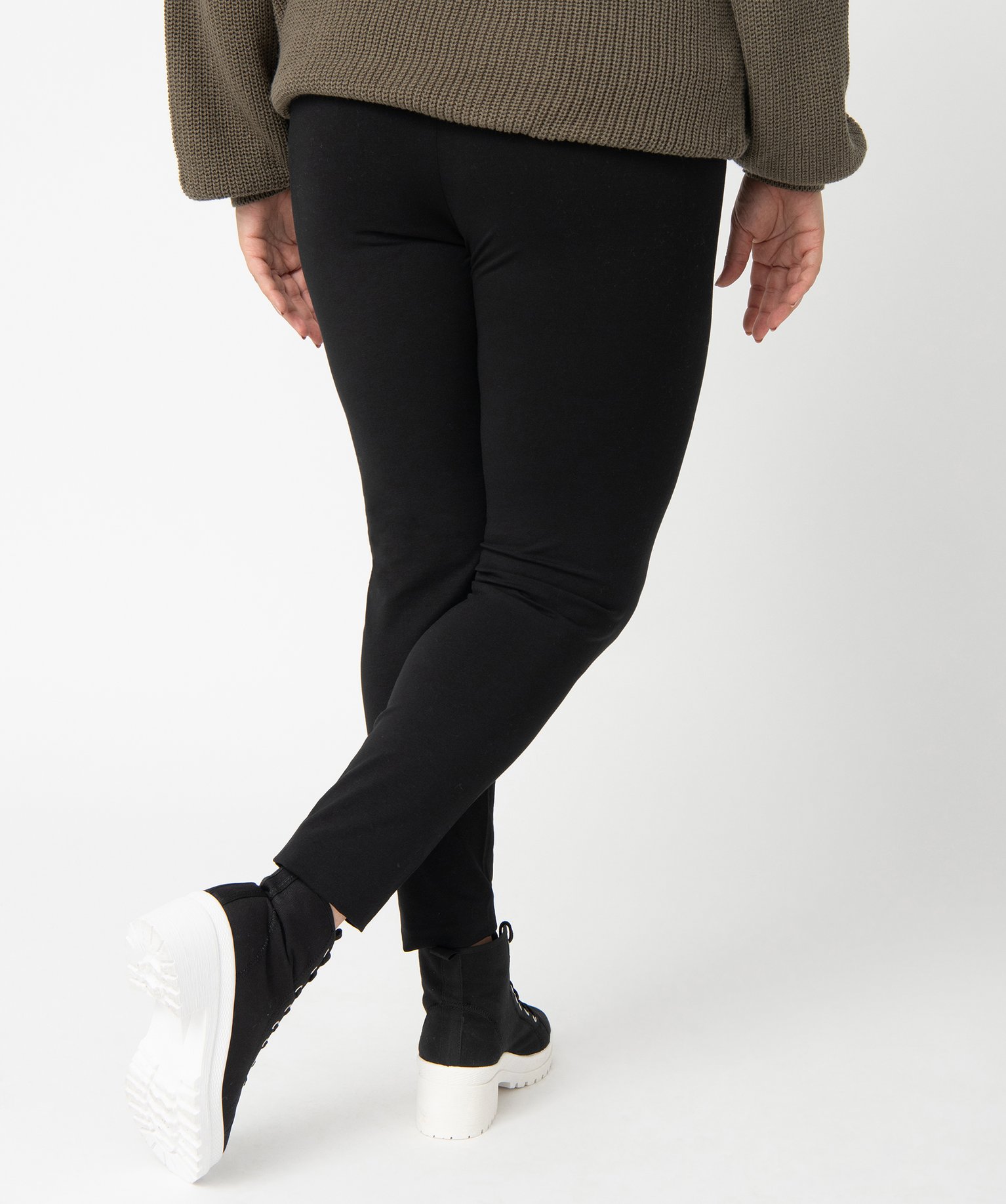 Legging femme grande taille uni en coton stretch noir | GEMO