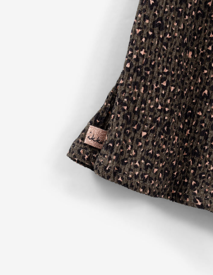 Jupe-short kaki imprimé léopard-coeurs fille