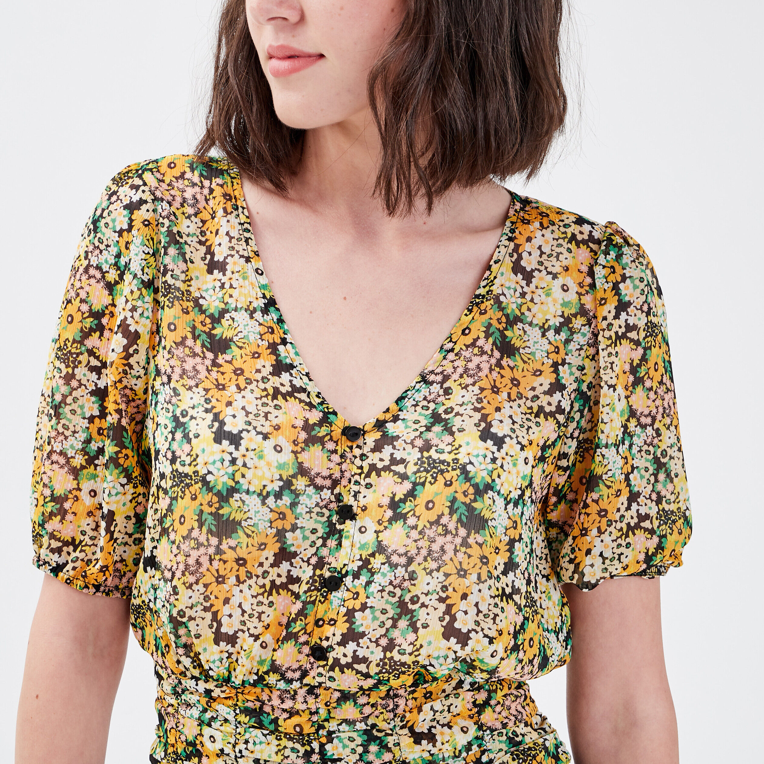 Blouse manches 3/4 noir femme | Cache Cache