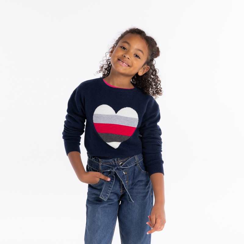 Pull motif cœur gris Fille
