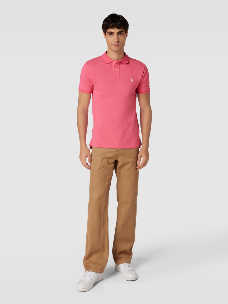 Poloshirt mit Logo-Stitching Modell 'BASIC' in pink