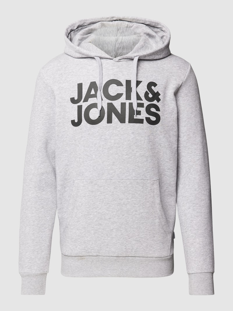 Hoodie mit Label-Print in hellgrau meliert
