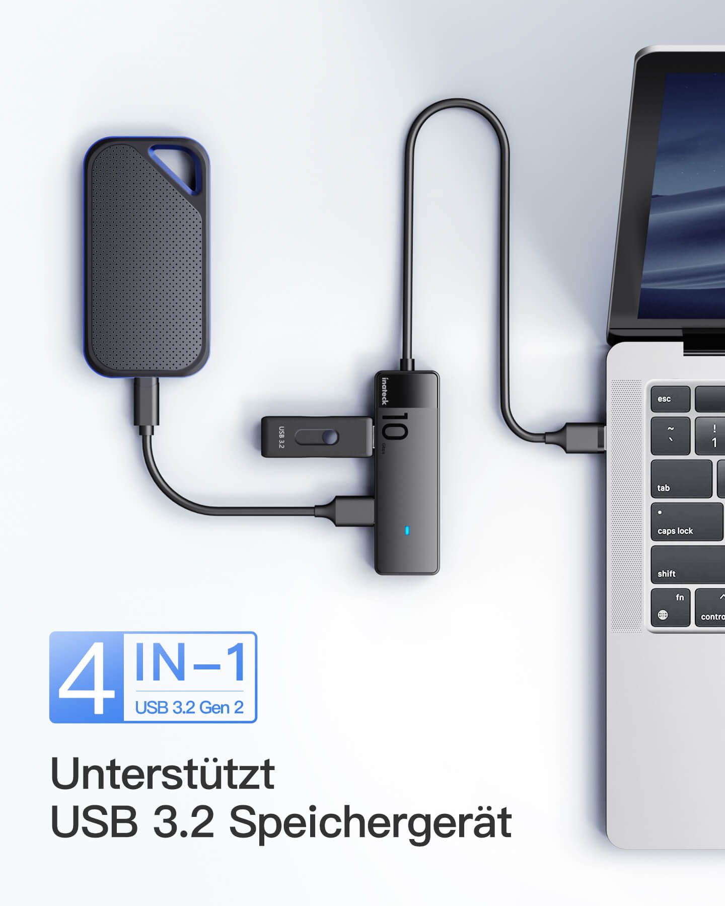 Inateck Laptop-Dockingstation USB Hub 4 Port, USB Verteiler, USB 3.2 Gen 2