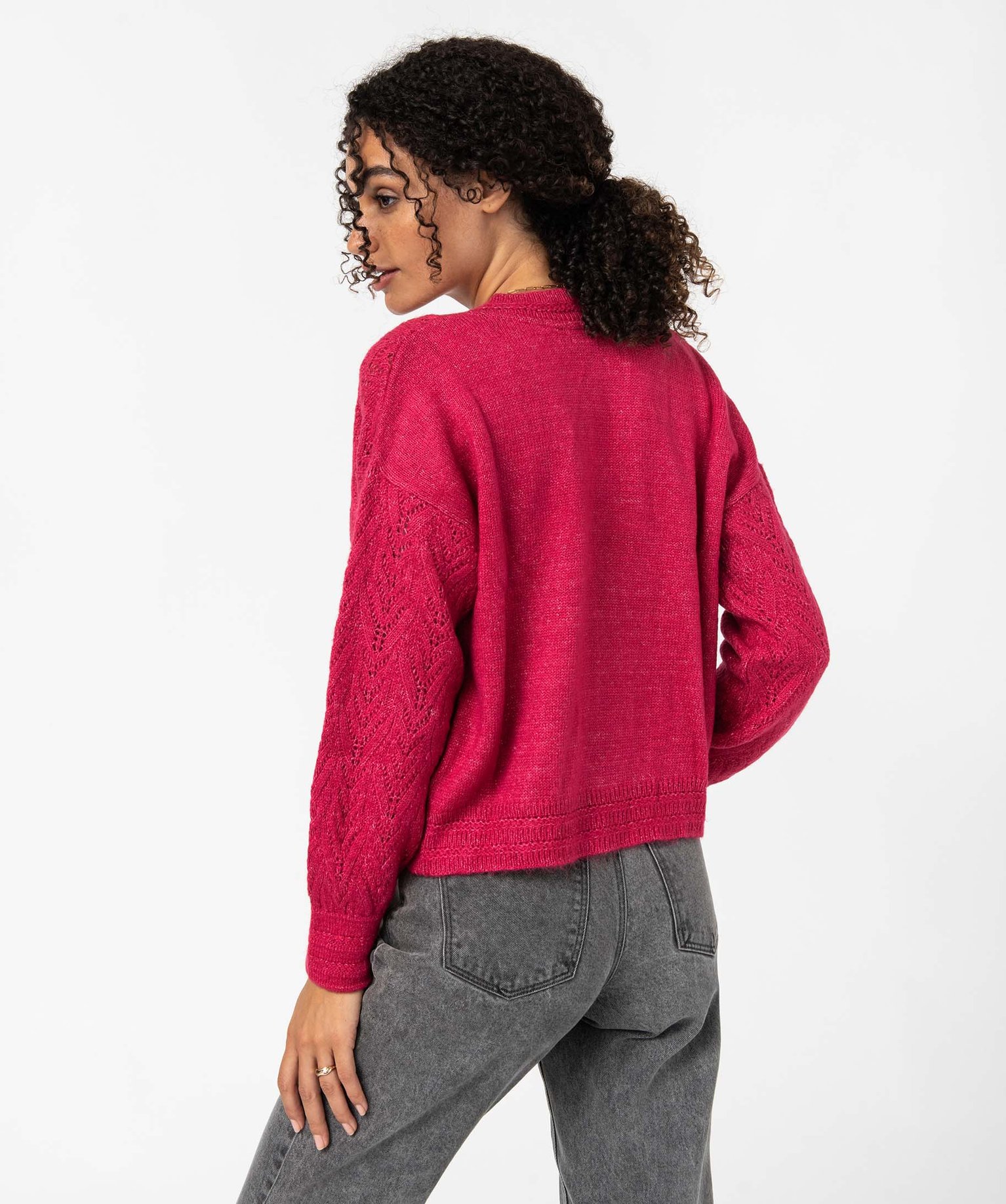 Gilet femme en maille ajourée scintillante rose | GEMO