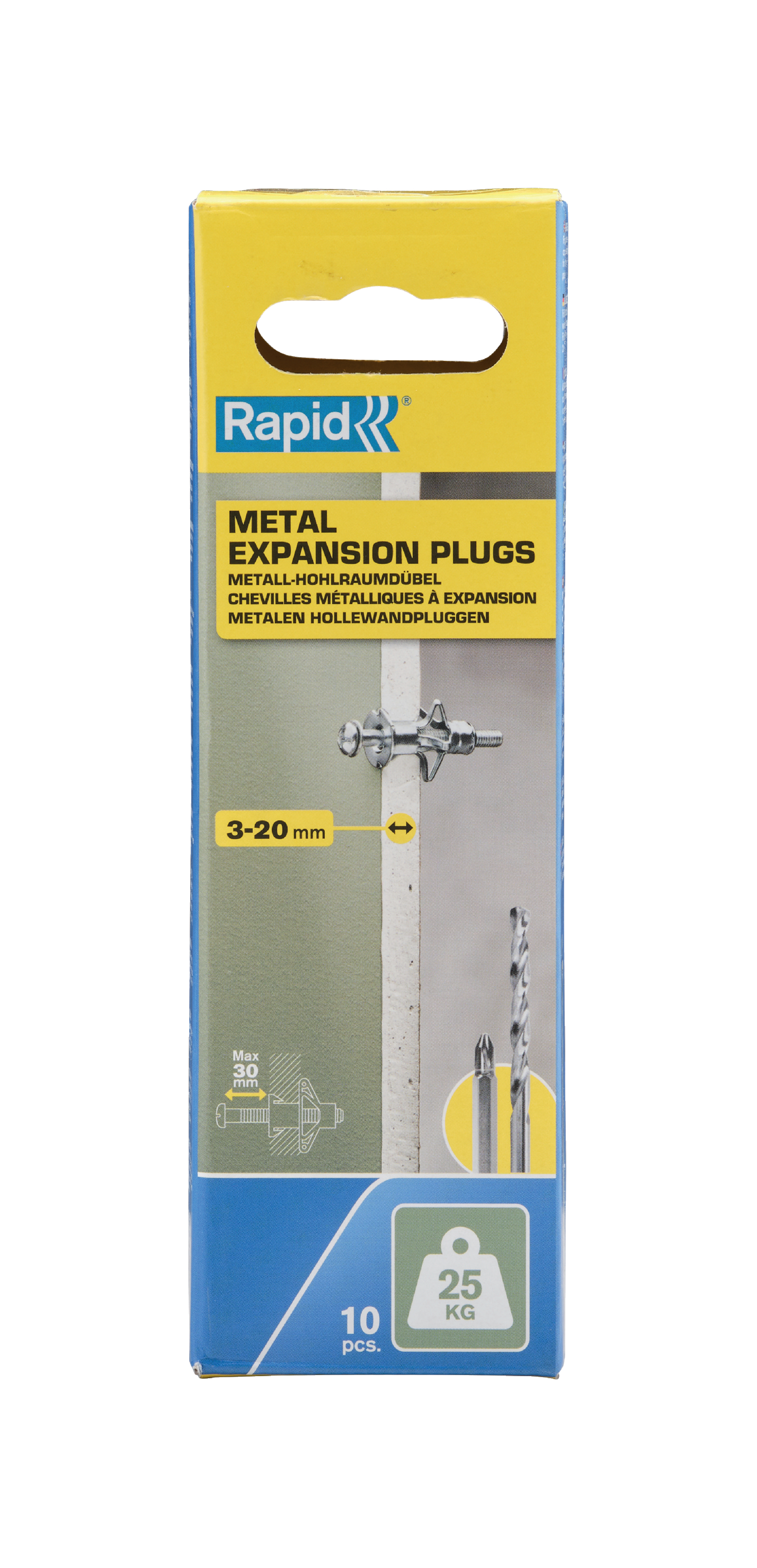 Rapid 5001548 Hollow wall plug for 3-20 mm panel thickness, 25 kg load capacity